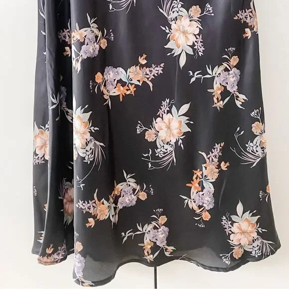 Liquidation Sale: Simons | Black Midi Slip Skirt with Pinkish Floral Print - Picture 2 of 6